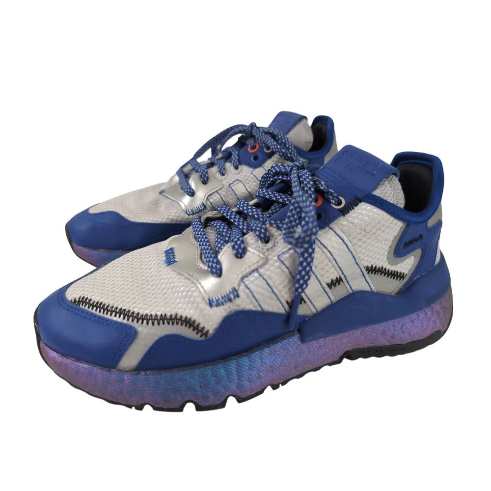 Adidas Nite Jogger Sneaker Shoe Womens 6 Silver Blue Running‎ Athletic Active